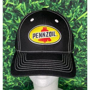 Pennzoil Oil Black Yellow Adjustable Stitched Baseball NASCAR Racing Hat Cap